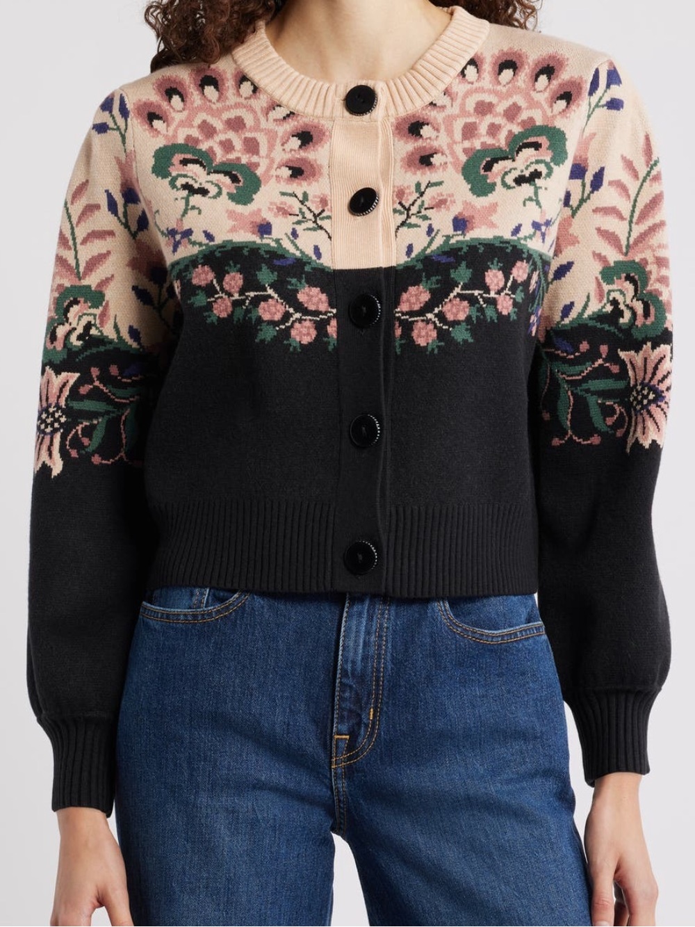 FARM Rio Belle Garden Mixed Knit Cardigan Size Small NWT